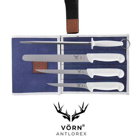 Vorn Antlorex 4PCS Boat Knife Set with 12" Sharpening Steel & Canvas Wrap