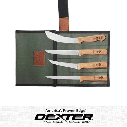 Dexter Russell Green River Traditional 4PCS Skinning Hunting Knife Set with Canvas Roll