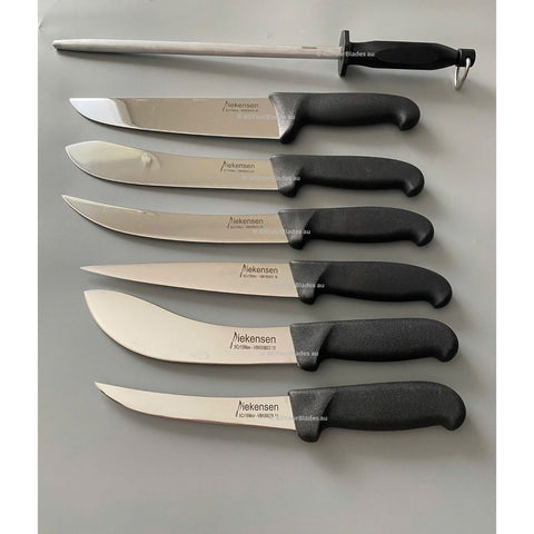 Diekensen 8PCS Butcher Knife Set - Boning Skinning Sticking Breaking Steel Black