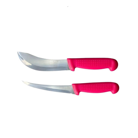 Diekensen Butchers 15cm 6'' Curved Skinning Boning Knife Set White Ridged Pink