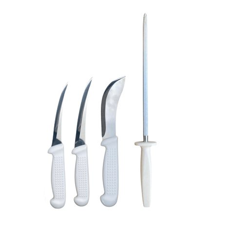 Diekensen Butchers 5" 6" Boning Knife 6" Skinning Knife 12" Steel - White Comple