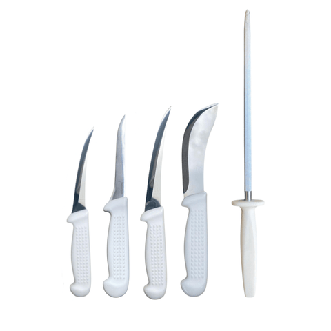 Diekensen Butchers 5-PC Knife Set Curved Straight Boning Skinning Knives & Steel