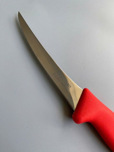 Diekensen Butchers 6" Boning Curve Knife Soft Grip Handle Narrow Blade 15cm Red