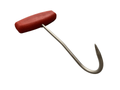 a fishing hook with a red handle on a black background
