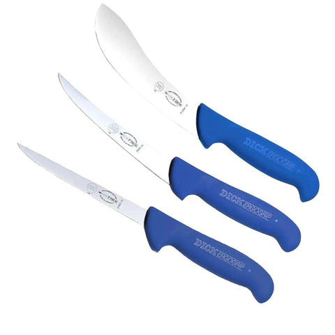 F DICK BUTCHERS ERGOGRIP 3 PIECE SKINNER BONER KNIFE SET MADE IN GERMANY