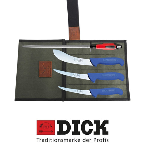 F.Dick 4PCS Butcher Knife Set Boner Set 12" Steel – Combo 1 Stiff Curved Boning