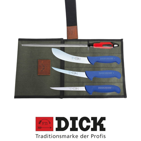 F.Dick 4PCS Butcher Knife Set Boner Set 12" Steel – Combo 2 Flexible Boning/ Filleting Knife