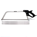 A metal hacksaw with a black handle and silver blade, shown with two additional replacement blades on a plain white background. The brand name 'Mako Max' is visible on the upper part of the frame.