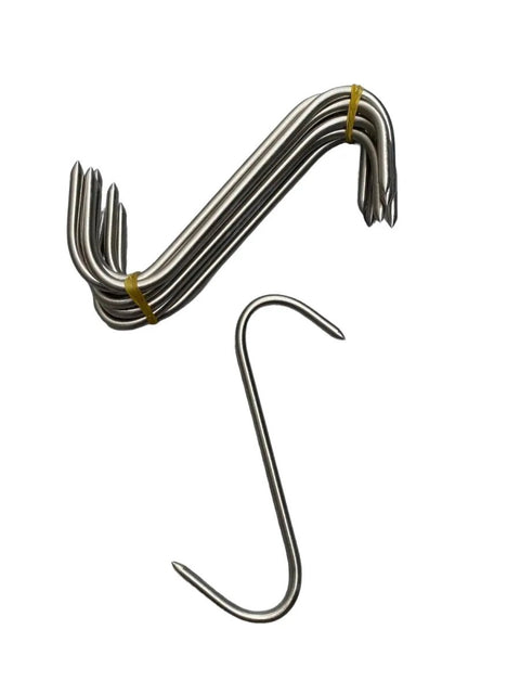 New SET 30 x 6 in Solid Stainless Steel Meat S-Hooks Butchers Hunters Sausage Ma