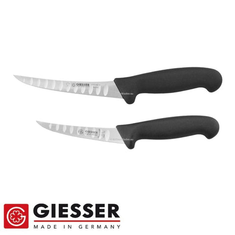Set of 2 Giesser Butchers Scalloped Boning Knives 5" & 6" Curved Narrow Stiff