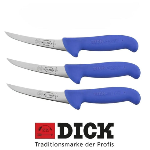 SET OF 3 F.DICK BUTCHERS ERGOGRIP 5" CURVED STIFF BONING KNIFE BLUE 13CM HUNTER