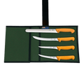 a set of five knives in a case