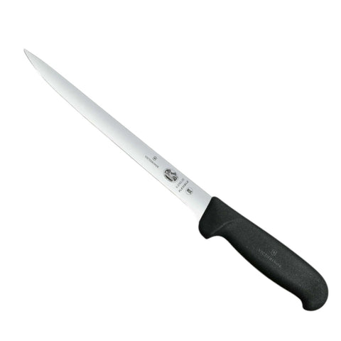 VICTORINOX BLACK FIBROX FILLETING 20CM KNIFE NARROW FLEXIBLE FISH 5.3763.20
