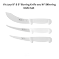 a set of three knives, including a 5" and a 6" Boning Knife and a 6" Skinning Knife, arranged in a row.