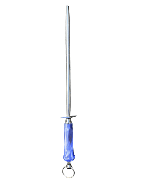 a metal pole with a blue handle on a black background
