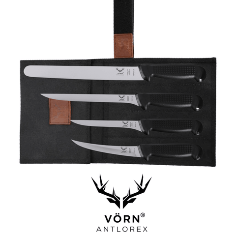 Vorn Antlorex 4PCS Professional Boat Filleting & Boning Knife Set with Canvas Wrap