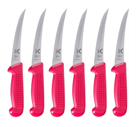 Vorn Antlorex 6" Curved Stiff Hollow Ground Boning 6-Piece knife Set– Professional Butcher Knives 15cm| German Stainless Steel Meat Processing Knives | Black, White, Blue, Pink