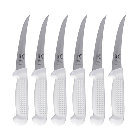 Vorn Antlorex 6" Curved Stiff Hollow Ground Boning 6-Piece knife Set– Professional Butcher Knives 15cm| German Stainless Steel Meat Processing Knives | Black, White, Blue, Pink